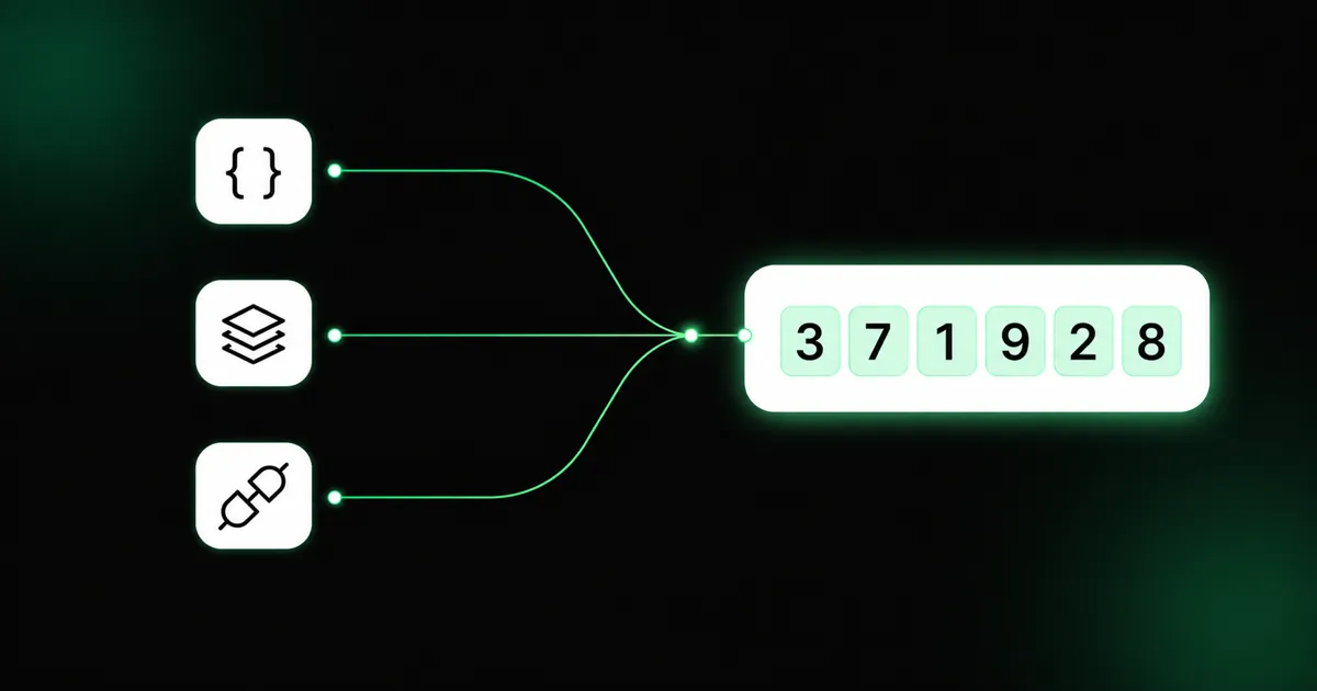 Three thin green paths from REST, SDK, and MCP nodes converging on one OTP card